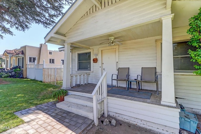 320 W Lemon Ave, Monrovia, CA 91016 - view of exterior entry with a ceiling fan and a porch