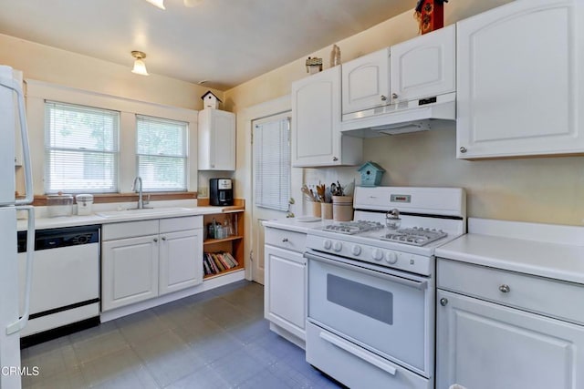 320 W Lemon Ave, Monrovia, CA 91016 - kitchen with white appliances, under cabinet range hood, and white cabinetry