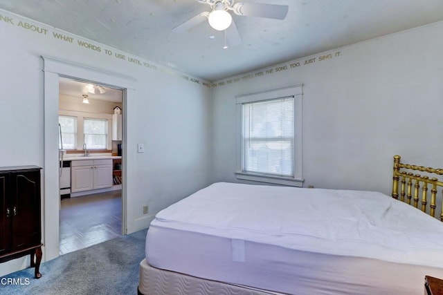 320 W Lemon Ave, Monrovia, CA 91016 - carpeted bedroom featuring a sink and a ceiling fan