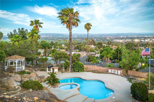 5870 Winncliff Dr, Jurupa Valley, CA 92509 - view of swimming pool featuring a gazebo, a patio, and a pool with connected hot tub