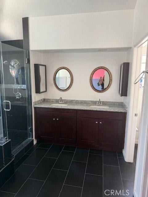 330 E Concord Way, Placentia, CA 92870 - bathroom featuring double vanity, tile patterned flooring, and a shower stall