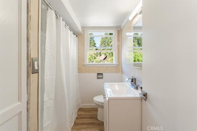 1212 N Old Stage Rd, Mount Shasta, CA 96067 - bathroom with vanity, wood finished floors, and curtained shower