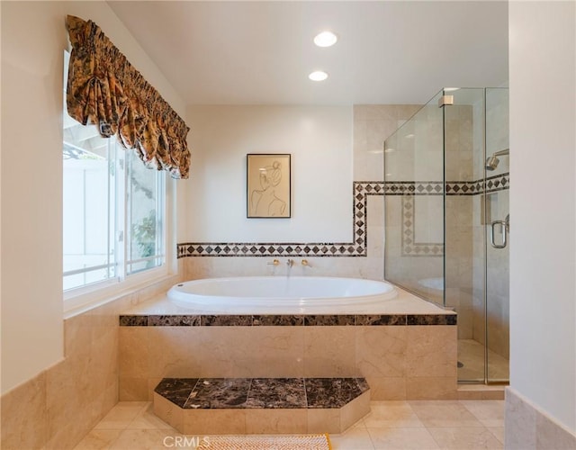 30243 Avenida Selecta, Rancho Palos Verdes, CA 90275 - full bath with a bath, a shower stall, tile patterned flooring, and recessed lighting