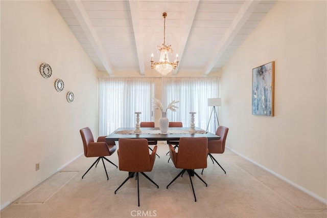 30243 Avenida Selecta, Rancho Palos Verdes, CA 90275 - dining area featuring a chandelier, light carpet, and beam ceiling