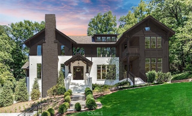 3530 Trimble Ct, Nashville, TN 37215 - view of front of home with a yard, a chimney, and a balcony