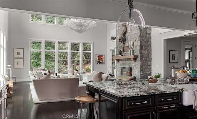 3530 Trimble Ct, Nashville, TN 37215 - kitchen featuring plenty of natural light, dark wood-type flooring, light stone countertops, and a high ceiling