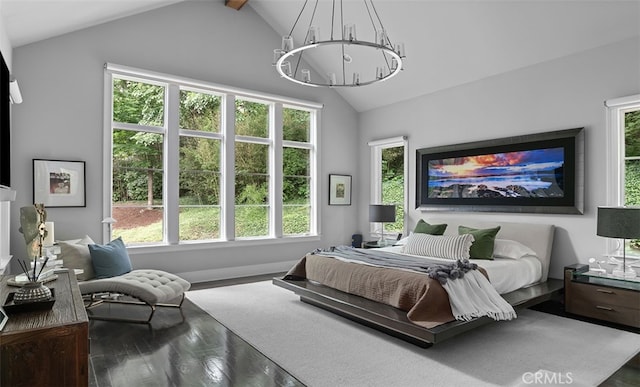 3530 Trimble Ct, Nashville, TN 37215 - bedroom featuring a chandelier, vaulted ceiling, and wood finished floors