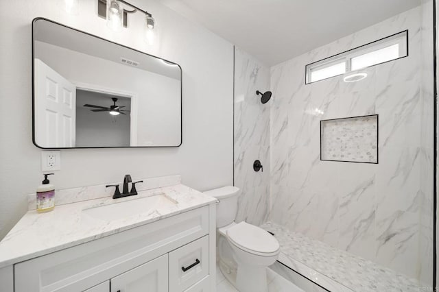 11233 Mountain, Riverside, CA 92505 - full bathroom with vanity, a marble finish shower, and a ceiling fan