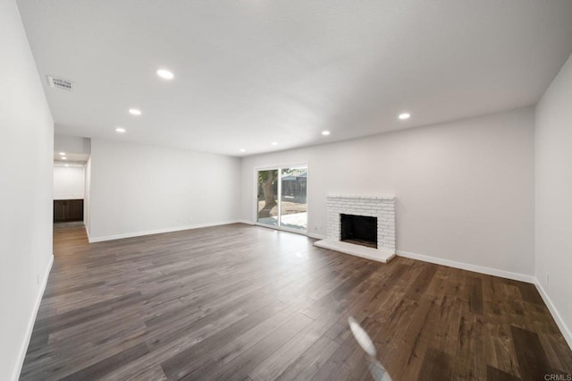 11233 Mountain, Riverside, CA 92505 - unfurnished living room with recessed lighting, dark wood-style floors, and a fireplace