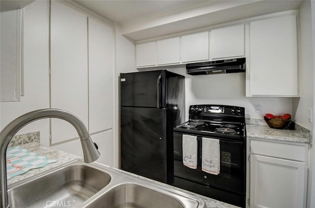 23318 Sesame St Unit E, Torrance, CA 90502 - kitchen with black appliances, extractor fan, and white cabinetry
