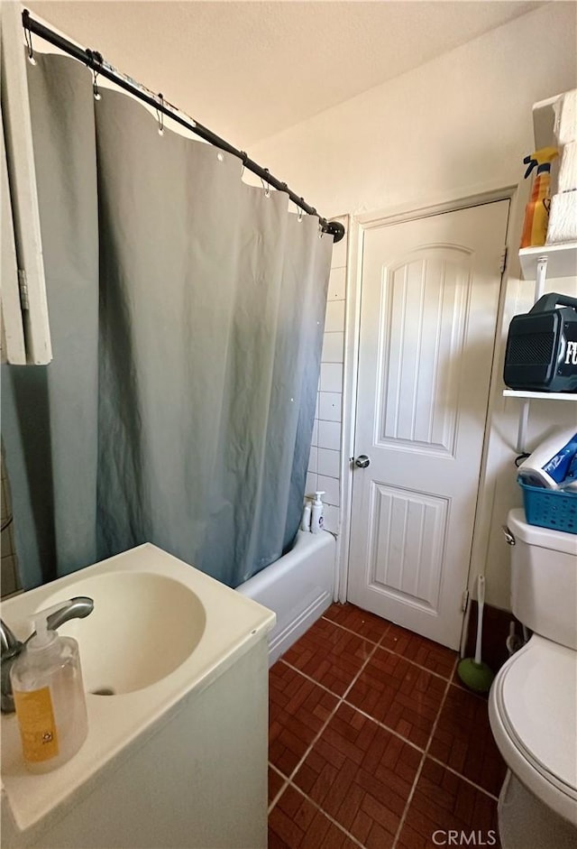 3747 Mintern St, Jurupa Valley, CA 92509 - bathroom featuring brick patterned flooring, shower / tub combo, and vanity