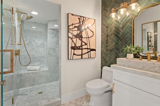 7 Suprema Dr, Newport Coast, CA 92657 - bathroom featuring vanity, a marble finish shower, and tile patterned flooring