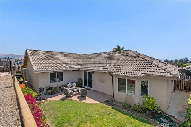 825 Rosana Pl, Nipomo, CA 93444 - back of house featuring an outdoor living space, stucco siding, a tiled roof, and a patio area
