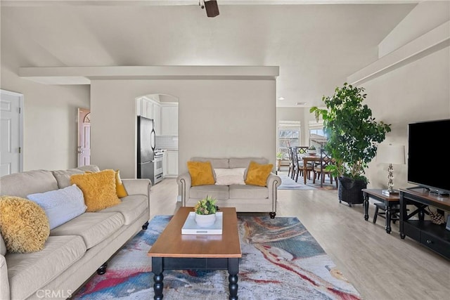 825 Rosana Pl, Nipomo, CA 93444 - living area featuring arched walkways and light wood-style floors