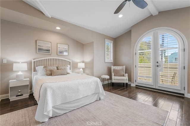 1337 8th St, Manhattan Beach, CA 90266 - bedroom with access to outside, hardwood / wood-style flooring, french doors, recessed lighting, and ceiling fan
