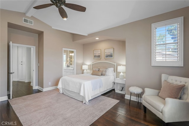 1337 8th St, Manhattan Beach, CA 90266 - bedroom with dark wood finished floors, ensuite bath, ceiling fan, and recessed lighting