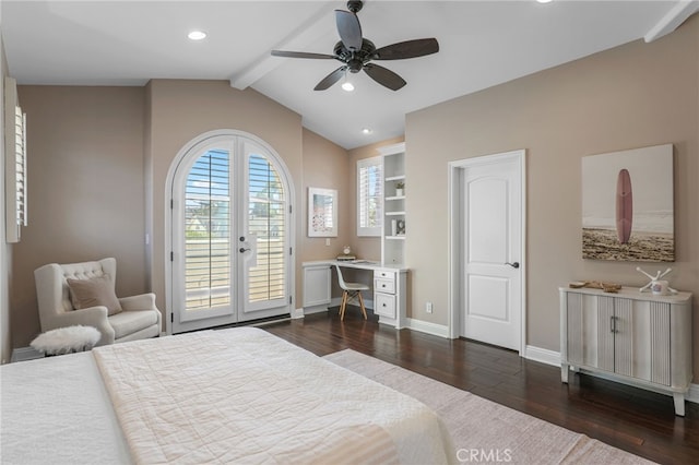 1337 8th St, Manhattan Beach, CA 90266 - bedroom with access to outside, an office area, dark wood-type flooring, french doors, and a ceiling fan