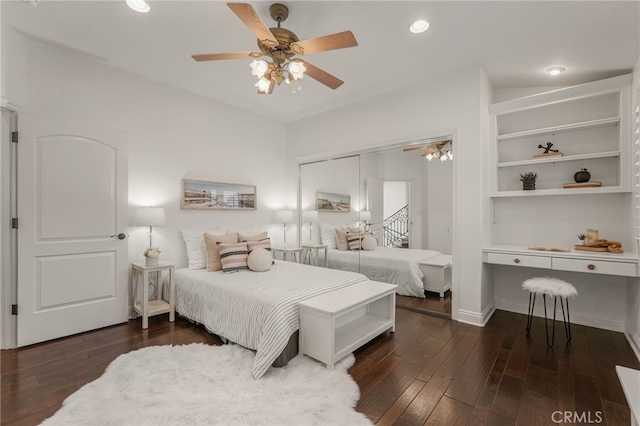 1337 8th St, Manhattan Beach, CA 90266 - bedroom featuring hardwood / wood-style flooring, recessed lighting, ceiling fan, and a closet