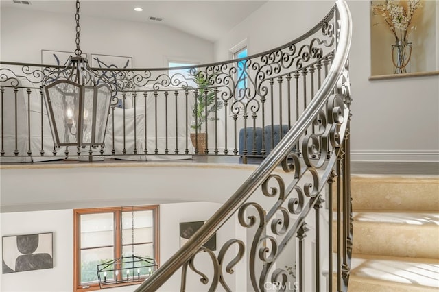 1337 8th St, Manhattan Beach, CA 90266 - stairs with recessed lighting and vaulted ceiling