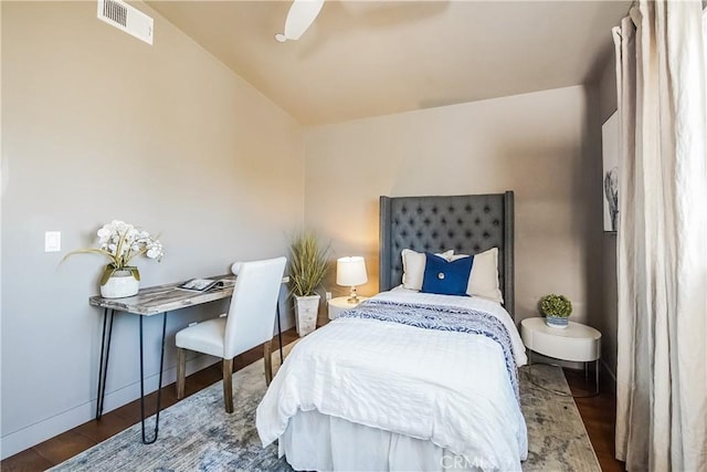 1002 Leighton Ave, Los Angeles, CA 90037 - bedroom with wood finished floors, vaulted ceiling, and ceiling fan
