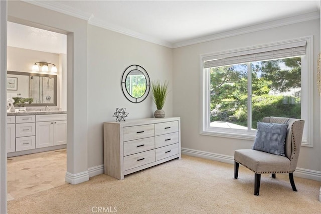 18 Via Tigra, Rancho Santa Margarita, CA 92688 - sitting room featuring light carpet and crown molding