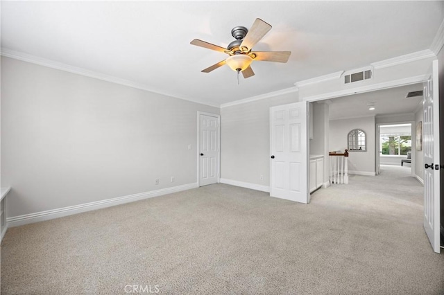 18 Via Tigra, Rancho Santa Margarita, CA 92688 - spare room with light carpet, a ceiling fan, and crown molding