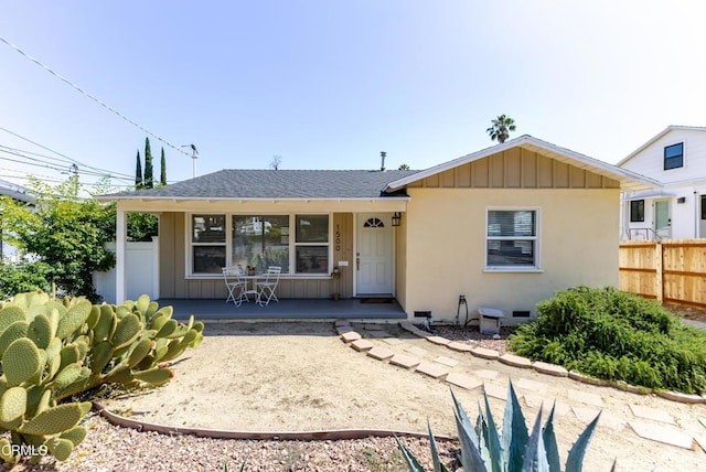 1500 E Topeka St, Pasadena, CA 91104 - bungalow-style home with covered porch, roof with shingles, board and batten siding, and crawl space