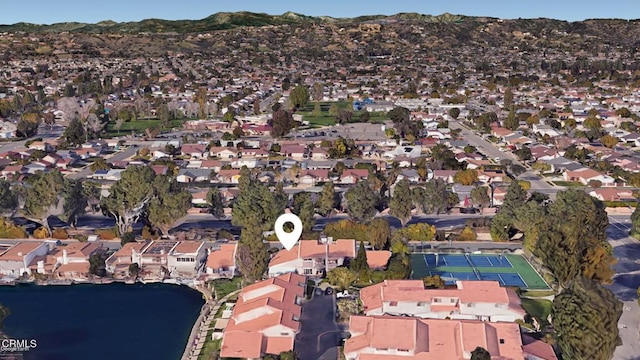 1716 Shoreline St, Camarillo, CA 93010 - aerial overview of property's location with nearby suburban area and a water and mountain view
