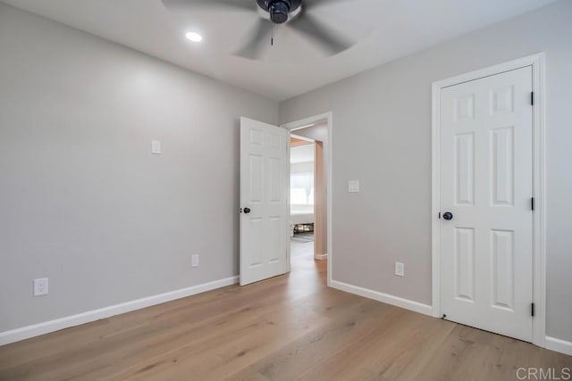 3629 Gilmore St, San Diego, CA 92113 - unfurnished bedroom with light wood-type flooring, a ceiling fan, and recessed lighting