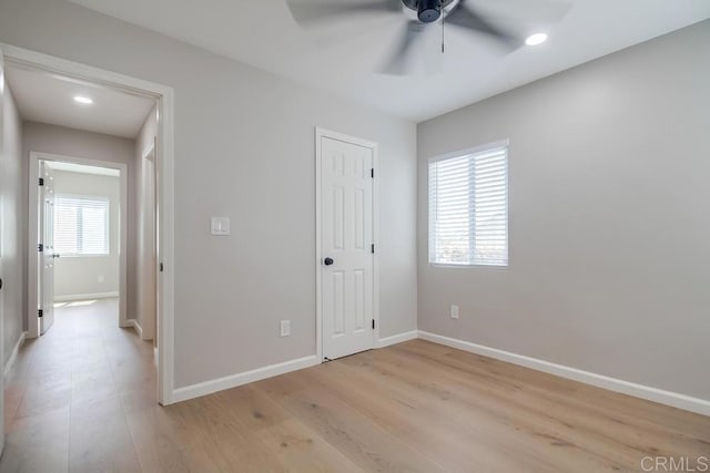 3629 Gilmore St, San Diego, CA 92113 - unfurnished bedroom featuring light wood-style floors, recessed lighting, a ceiling fan, and a closet