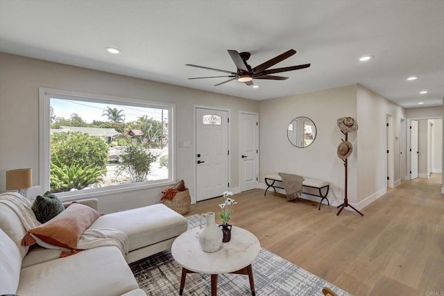 4107 Cole Way, San Diego, CA 92117 - living room with recessed lighting, ceiling fan, and light wood-style flooring