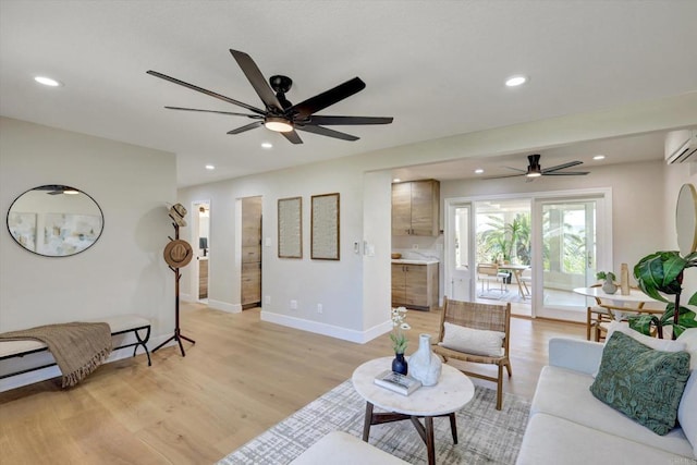 4107 Cole Way, San Diego, CA 92117 - living area with ceiling fan, recessed lighting, light wood-style floors, and a wall mounted AC