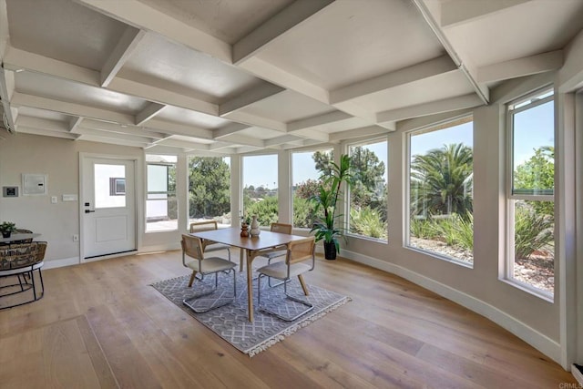 4107 Cole Way, San Diego, CA 92117 - sunroom featuring coffered ceiling, hardwood / wood-style floors, and beamed ceiling