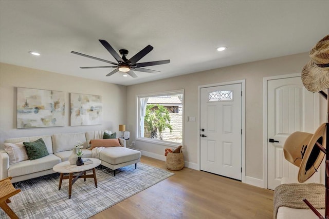 4107 Cole Way, San Diego, CA 92117 - living area featuring light wood-type flooring, a ceiling fan, and recessed lighting