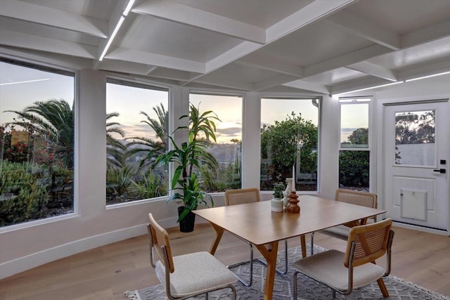 4107 Cole Way, San Diego, CA 92117 - sunroom / solarium featuring wood finished floors, beam ceiling, and coffered ceiling