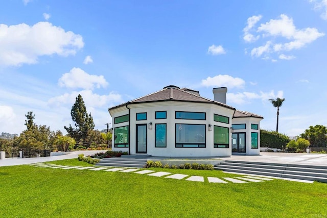 9355 Lavell St, La Mesa, CA 91941 - rear view of property with a chimney, stucco siding, and french doors
