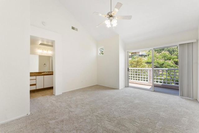 12032 Calle De Medio Unit 169, El Cajon, CA 92019 - carpeted spare room featuring healthy amount of natural light, high vaulted ceiling, and ceiling fan