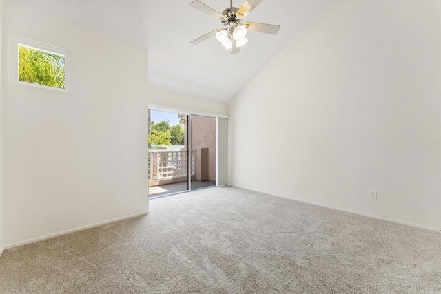 12032 Calle De Medio Unit 169, El Cajon, CA 92019 - unfurnished room featuring carpet, high vaulted ceiling, and ceiling fan