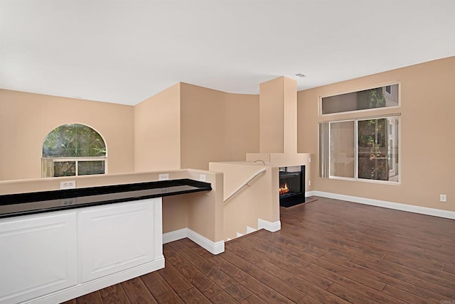 12672 Carmel Country Rd Unit 51, San Diego, CA 92130 - kitchen featuring dark wood-style floors, a fireplace with flush hearth, and white cabinetry