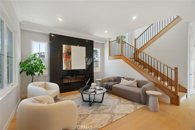 6023 Kauffman Ave, Temple City, CA 91780 - living area featuring stairs, wood finished floors, and recessed lighting