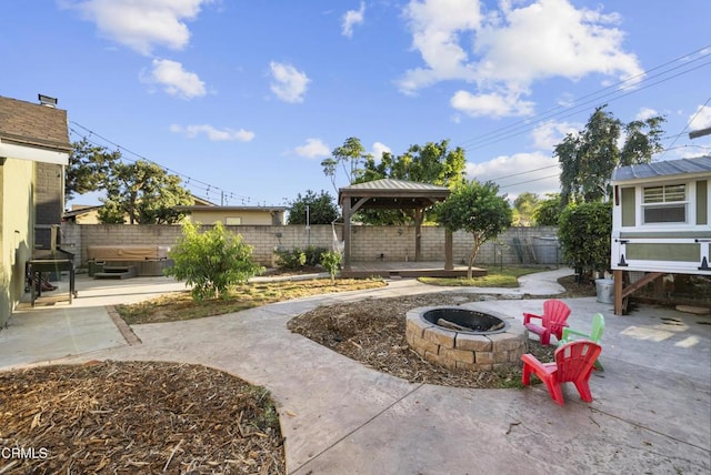 527 Keyser Rondo, Camarillo, CA 93010 - fenced backyard with a fire pit, a gazebo, a patio area, and a hot tub