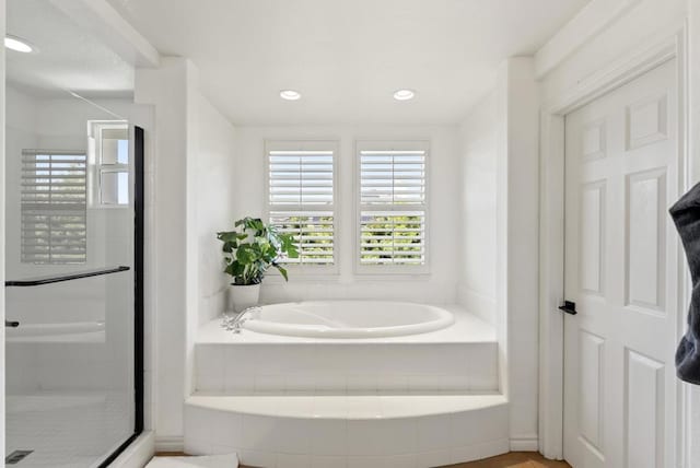 1480 Regatta Rd, Carlsbad, CA 92011 - full bathroom featuring a garden tub, a stall shower, tile patterned floors, and recessed lighting
