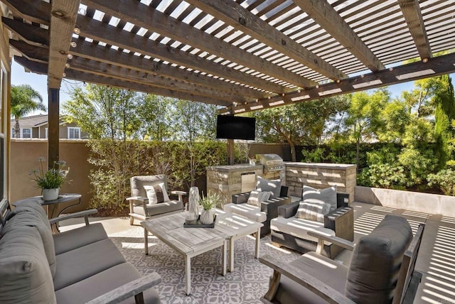1480 Regatta Rd, Carlsbad, CA 92011 - fenced backyard featuring outdoor lounge area, exterior kitchen, and a patio