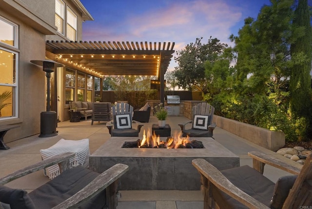 1480 Regatta Rd, Carlsbad, CA 92011 - view of patio / terrace with an outdoor living space with a fire pit, an outdoor kitchen, and a pergola