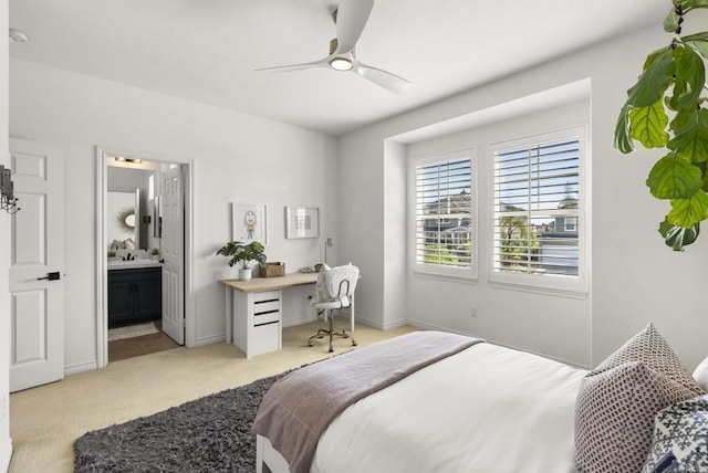 1480 Regatta Rd, Carlsbad, CA 92011 - bedroom featuring light colored carpet, ensuite bath, and a ceiling fan