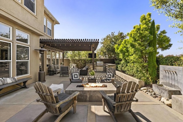 1480 Regatta Rd, Carlsbad, CA 92011 - view of patio featuring an outdoor fire pit, area for grilling, and a pergola