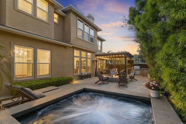 1480 Regatta Rd, Carlsbad, CA 92011 - pool at dusk with a patio area, an outdoor pool, and area for grilling