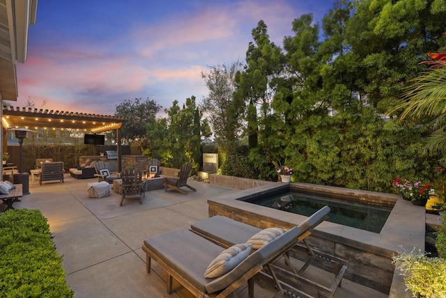 1480 Regatta Rd, Carlsbad, CA 92011 - view of patio / terrace featuring an in-ground hot tub, a fire pit, and an outdoor kitchen