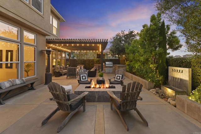1480 Regatta Rd, Carlsbad, CA 92011 - view of patio / terrace featuring an outdoor kitchen, an outdoor living space with a fire pit, and a pergola