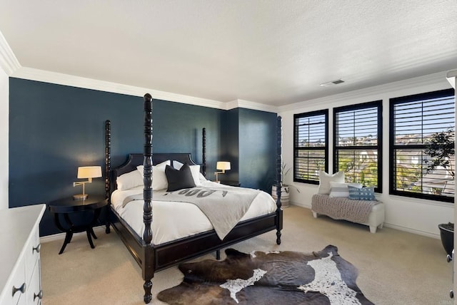 1480 Regatta Rd, Carlsbad, CA 92011 - bedroom featuring light carpet, crown molding, and a textured ceiling